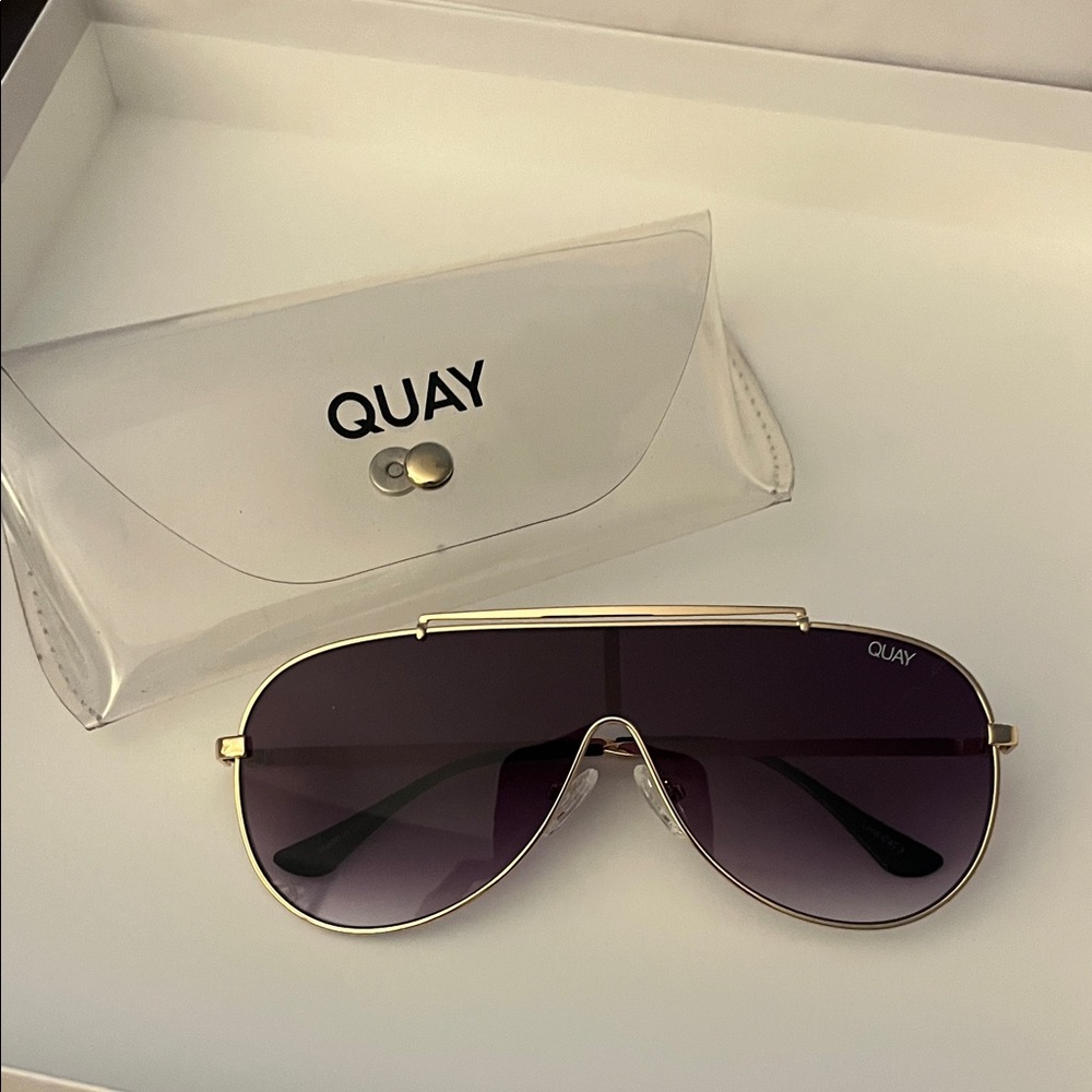 Quay Australia Gold Frame Sunglasses with Black Lenses